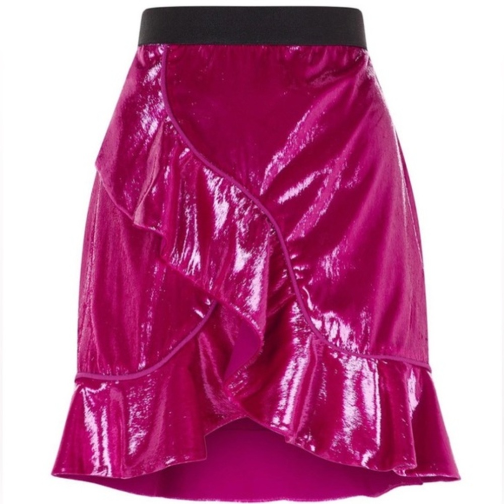 NWT REVOLVE Self Portrait pink velvet ruffle mini skirt
